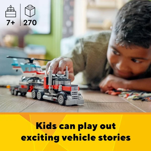 ليجو كريتور 3 في 1: الشاحنة المسطحة مع الهليكوبتر – LEGO Creator 3-in-1 Flatbed Truck with Helicopter (31146) - Image 6