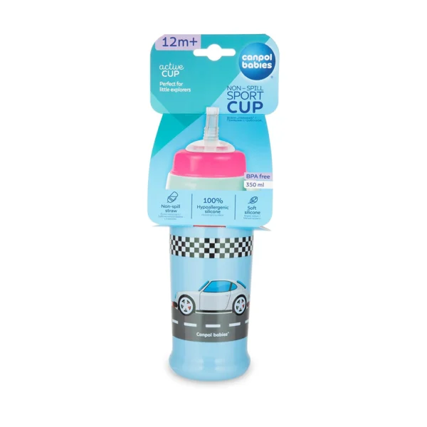 Canpol Babies Non-Spill Sport Cup with Silicon Straw – Racing Blue (350ml) - Image 2