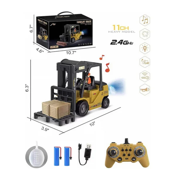 11-Channel RC Forklift with Spray, Lights & Sound – Realistic Engineering Toy - Image 2