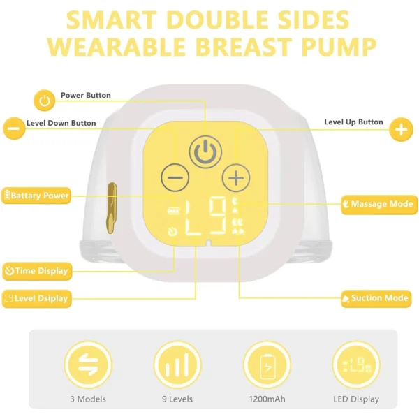 True Baby Wearable Double Electric Breast Pump – Yellow - Image 5